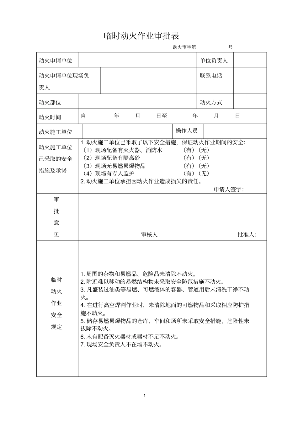 临时动火作业申请表_第1页