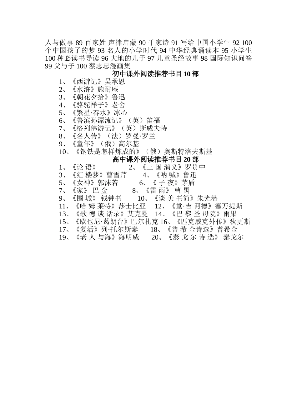 教育部推荐中小学生必读书目_第2页