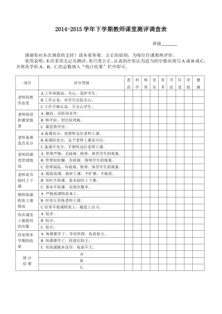 教师课堂问卷调查表