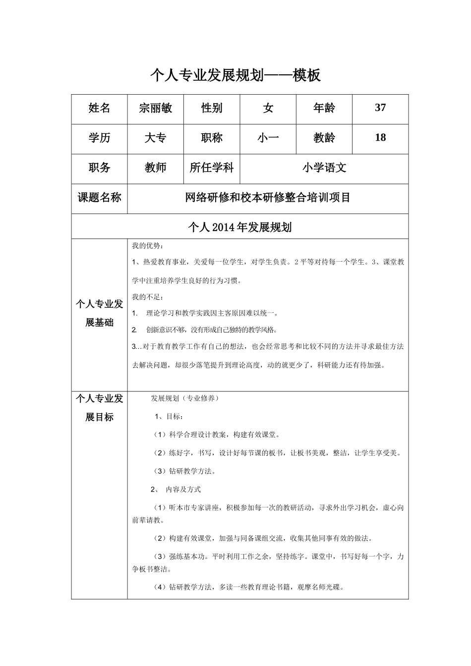 个人专业发展规划模板_第1页