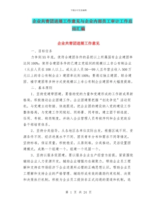 企业共青团发展工作意见与企业内部员工审计工作总结汇编
