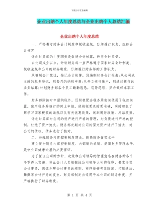 企业出纳个人年度总结与企业出纳个人总结汇编
