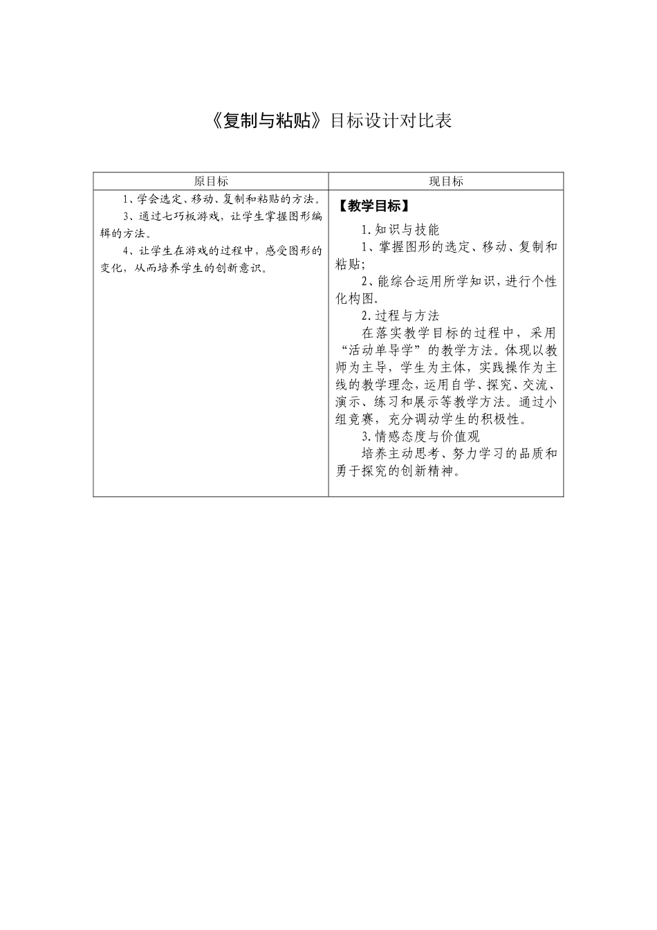 《复制与粘贴》目标设计对比表_第1页