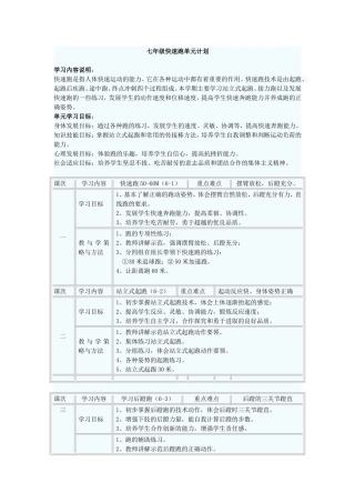 七年级快速跑单元计划