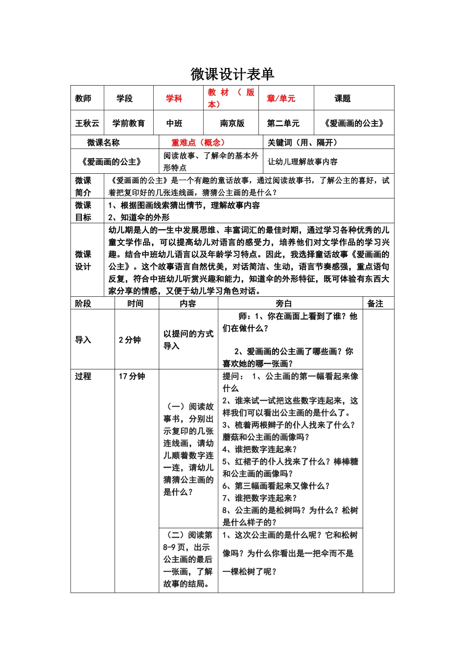 《爱画画的公主》教学设计_第1页