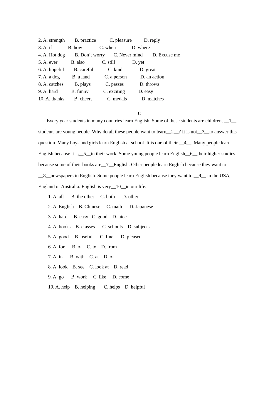 初三英语：完形填空解题技巧和练习题_第3页