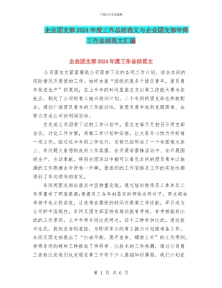 企业团支部2024年度工作总结范文与企业团支部年终工作总结范文汇编