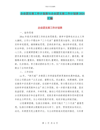 企业团支部工作计划表与企业团支部工作计划表2024汇编