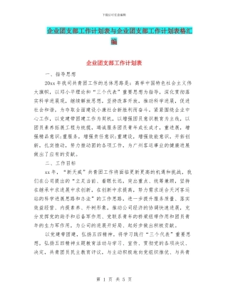 企业团支部工作计划表与企业团支部工作计划表格汇编