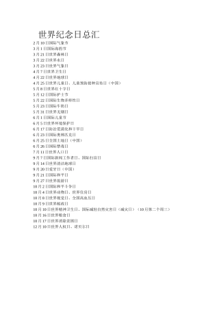 世界纪念日时间总汇