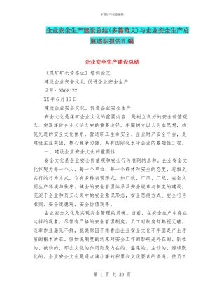 企业安全生产建设总结与企业安全生产总监述职报告汇编