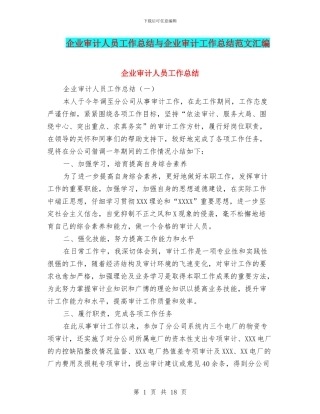 企业审计人员工作总结与企业审计工作总结范文汇编