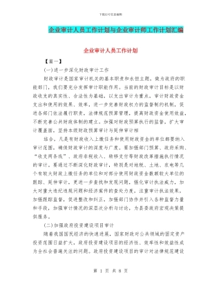 企业审计人员工作计划与企业审计师工作计划汇编
