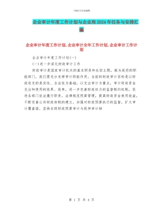 企业审计年度工作计划与企业局2024年任务与安排汇编