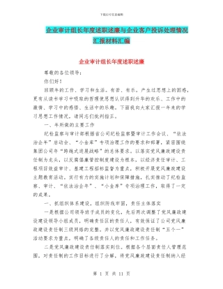 企业审计组长年度述职述廉与企业客户投诉处理情况汇报材料汇编