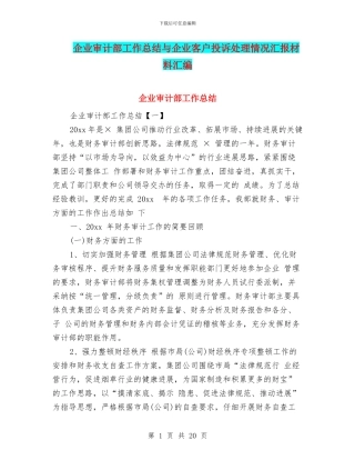 企业审计部工作总结与企业客户投诉处理情况汇报材料汇编