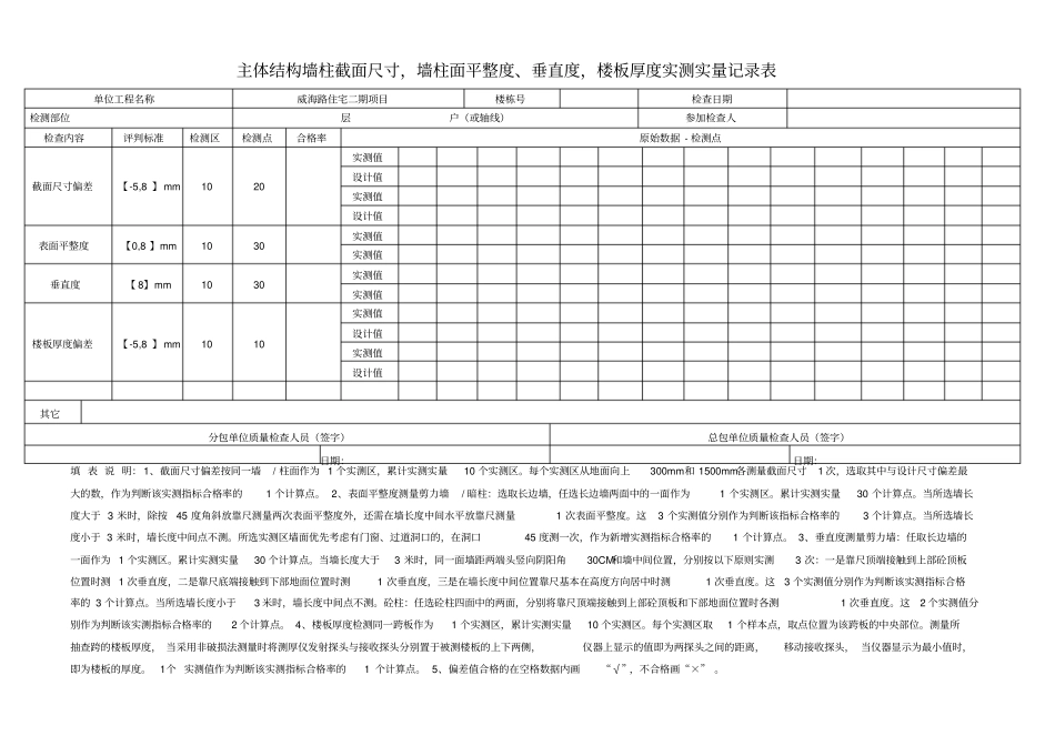 主体结构实测实量记录表_第1页