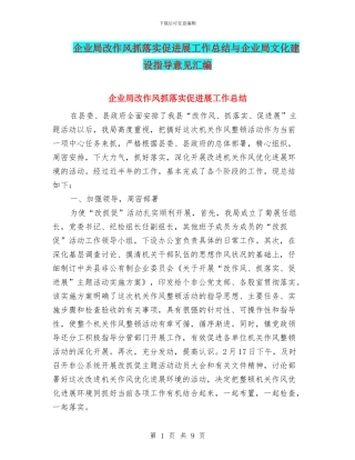 企业局改作风抓落实促发展工作总结与企业局文化建设指导意见汇编