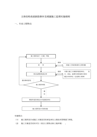 主体结构表面缺陷修补及堵漏施工监理实施细则