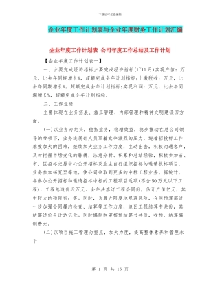 企业年度工作计划表与企业年度财务工作计划汇编