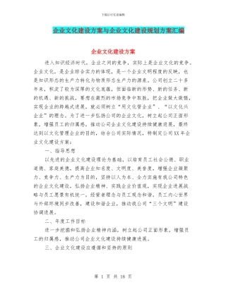 企业文化建设方案与企业文化建设规划方案汇编