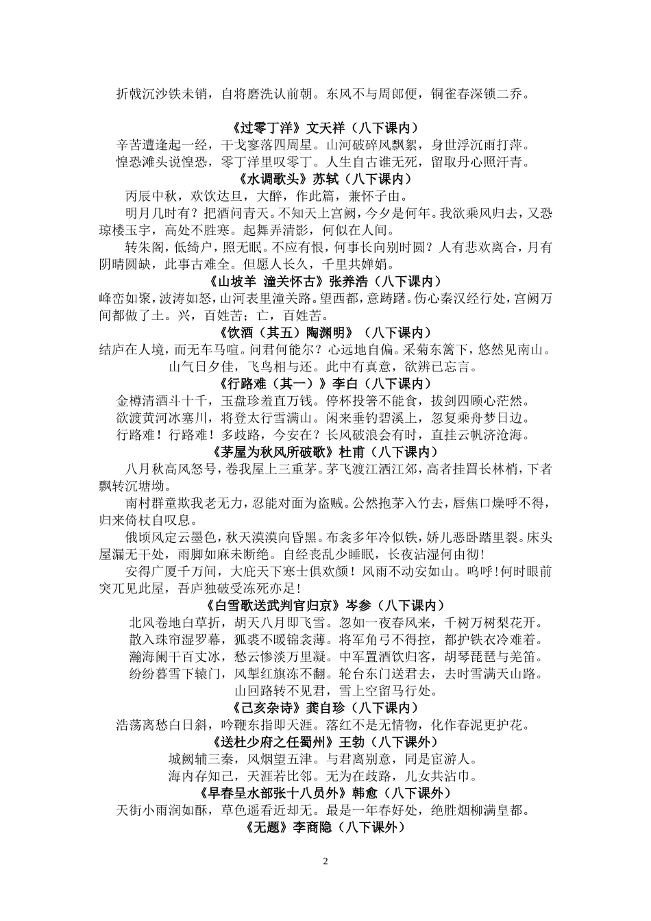 七～九年级课内、课外古诗词辑录_第2页