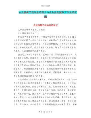 企业植树节活动总结范文与企业治乱减负工作总结汇编
