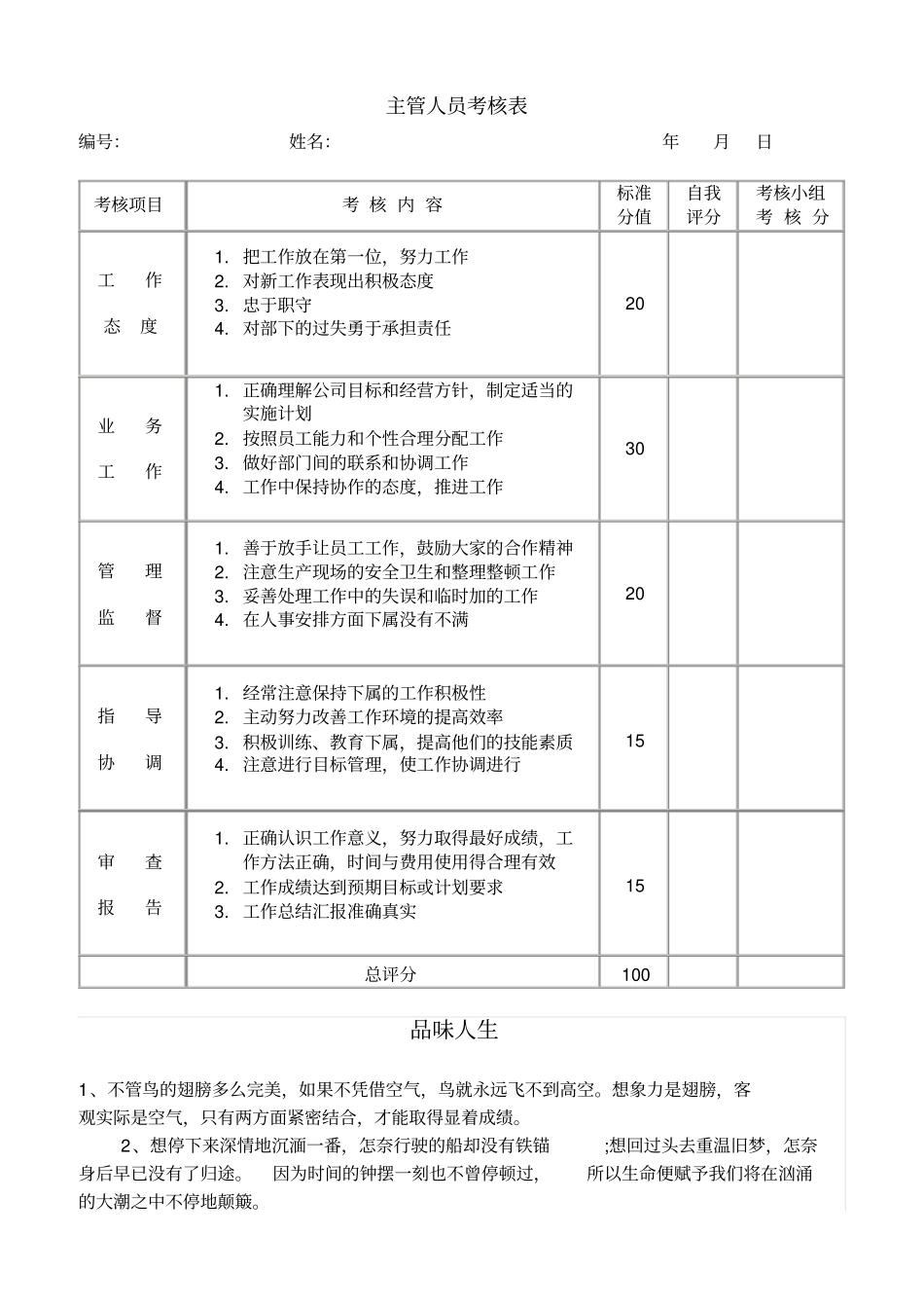 主管人员考核表_第1页