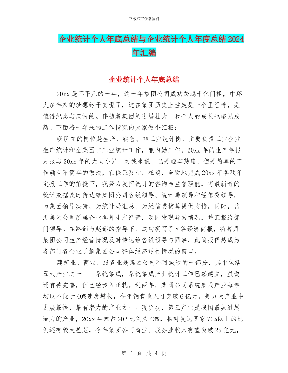 企业统计个人年底总结与企业统计个人年度总结2024年汇编_第1页
