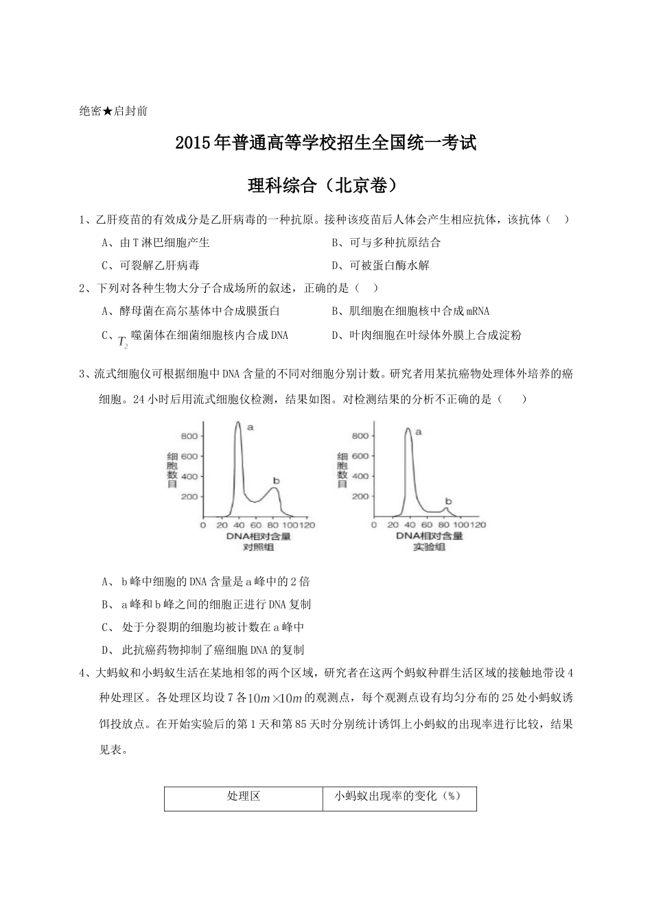 2015年试题及答案-北京卷_第1页