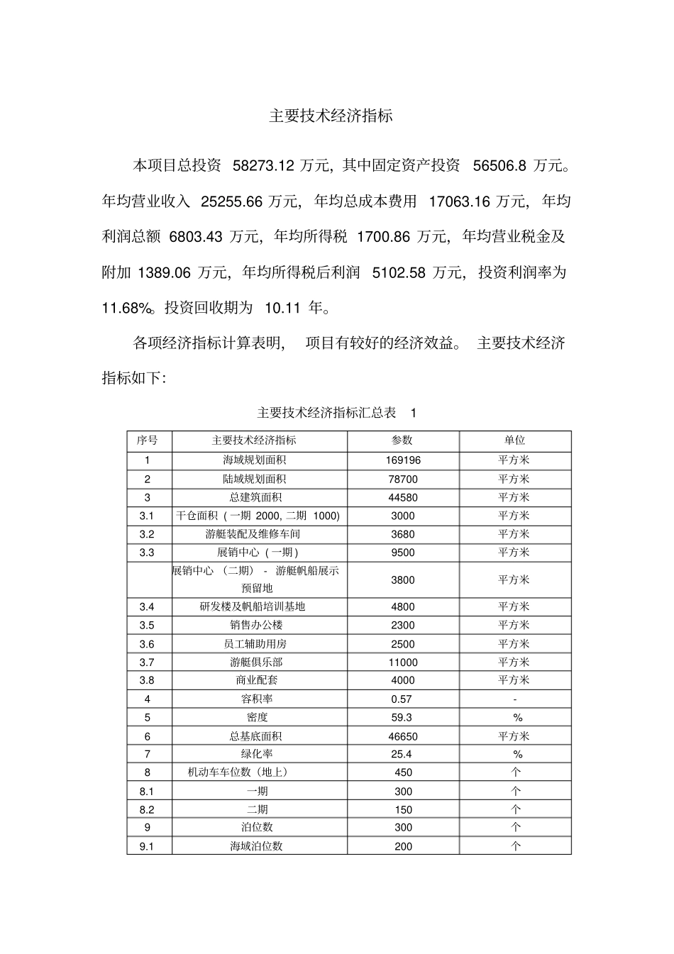 主要技术经济指标汇总表_第1页