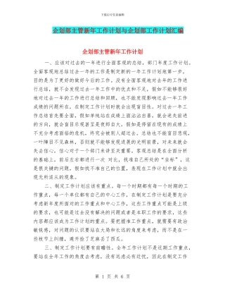 企划部主管新年工作计划与企划部工作计划汇编