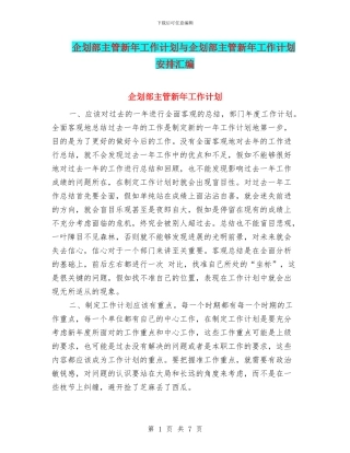 企划部主管新年工作计划与企划部主管新年工作计划安排汇编