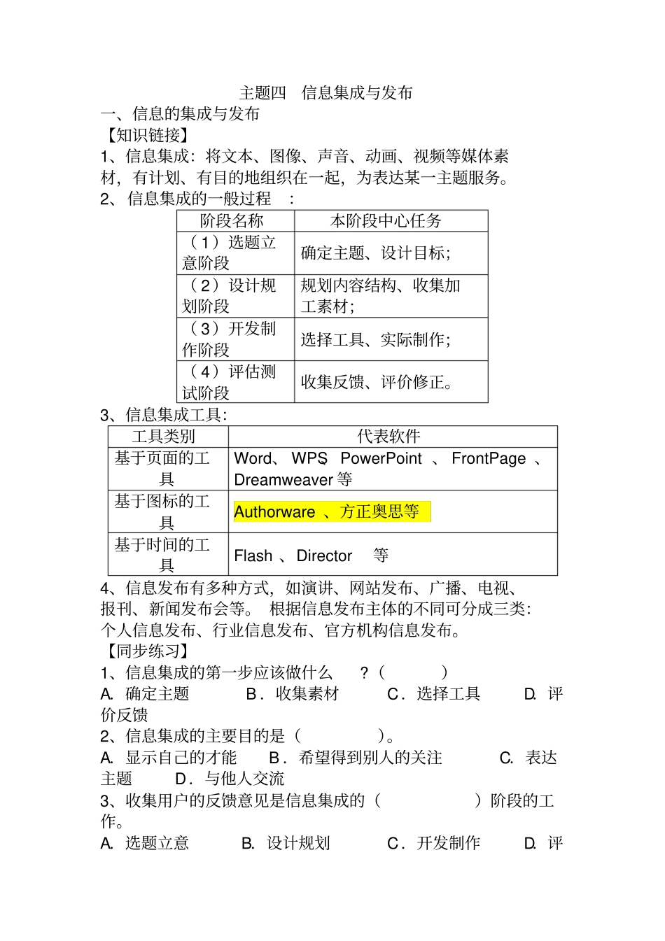 主题四信息集成与发布汇总_第1页