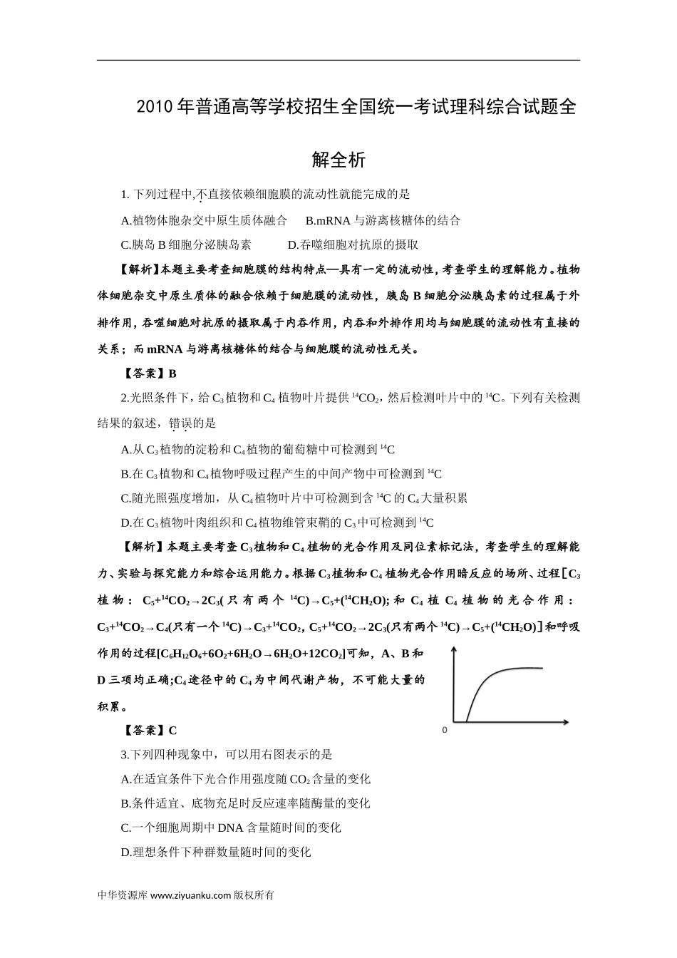 2010年高考试题——理综(全国卷Ⅰ)(解析版)_第1页