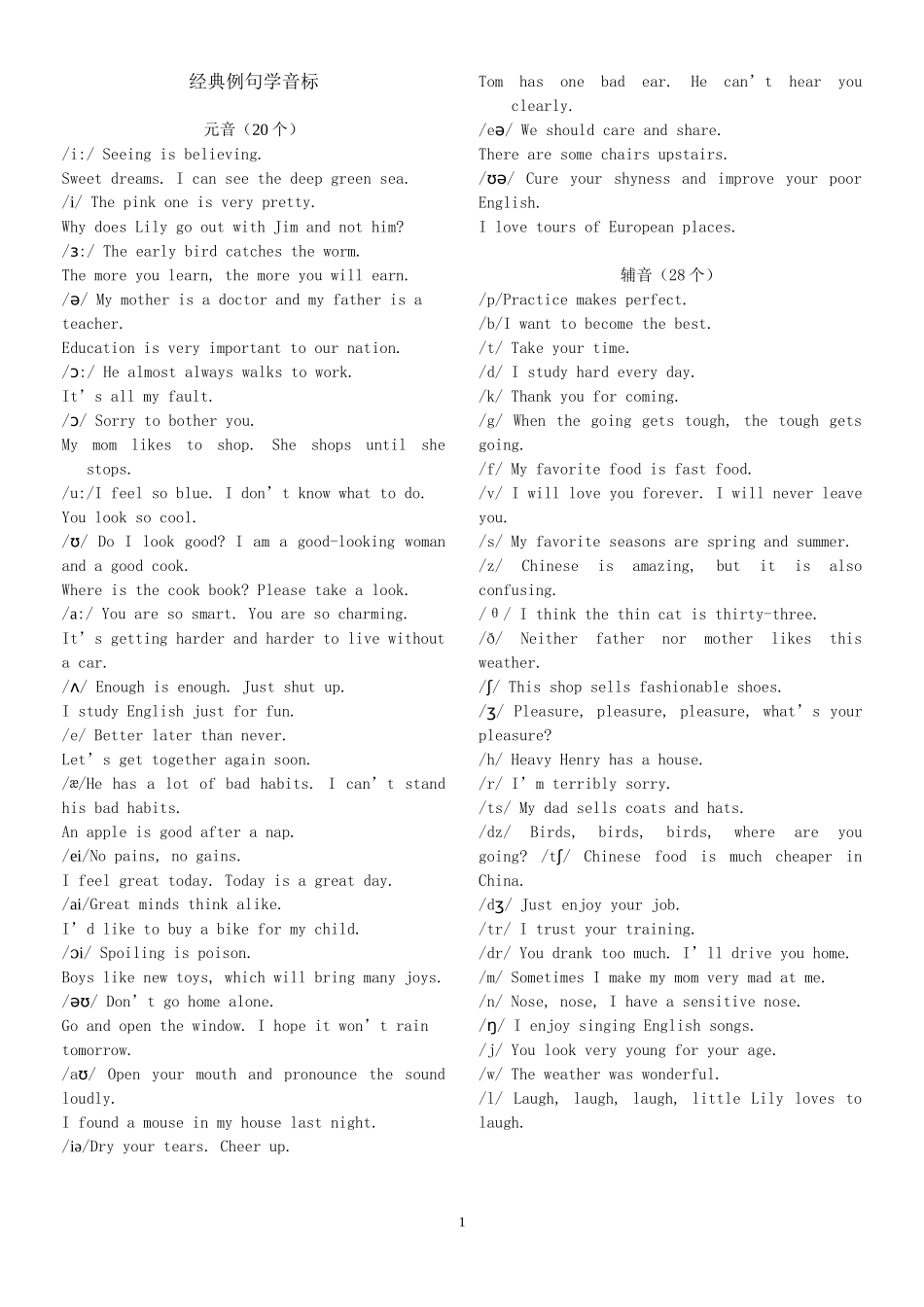 经典例句学音标_第1页