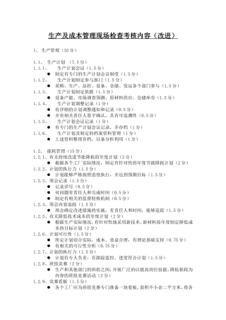 生产及成本管理现场检查考核内容