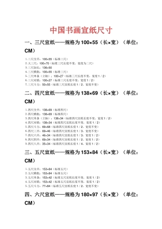 中国书画宣纸尺寸