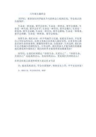 六年级主题班会