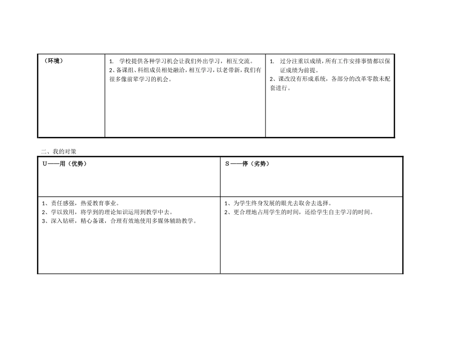 ZNL个人自我诊断SWOT分析表_第2页