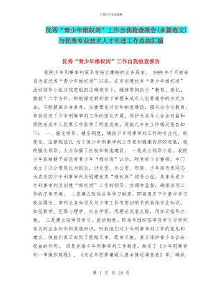 优秀“青少年维权岗”工作自我检查报告与优秀专业技术人才引进工作总结汇编