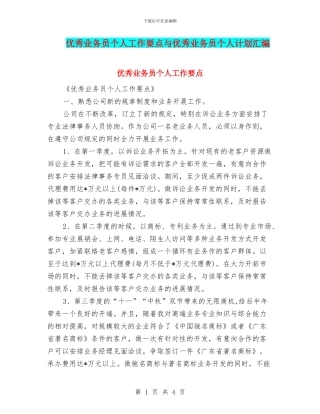 优秀业务员个人工作要点与优秀业务员个人计划汇编