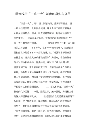 举例浅析三重一大制度的落实与规范