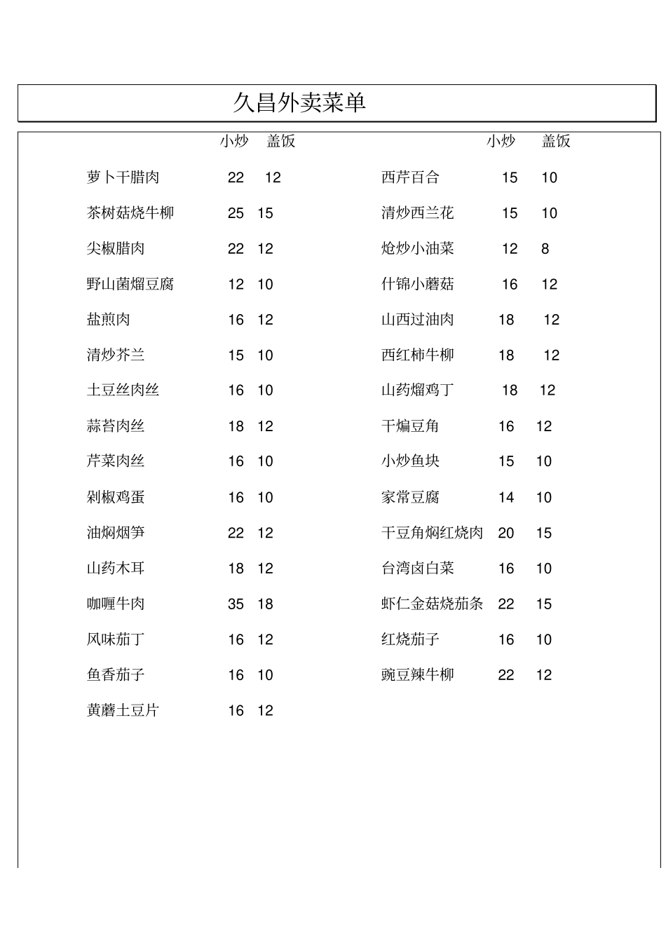 久昌家常菜外卖小炒盖饭菜谱_第2页