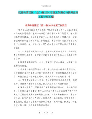 优秀共青团区委2024年度工作要点与优秀出纳工作计划汇编