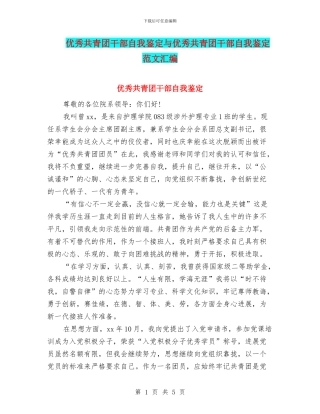 优秀共青团干部自我鉴定与优秀共青团干部自我鉴定范文汇编