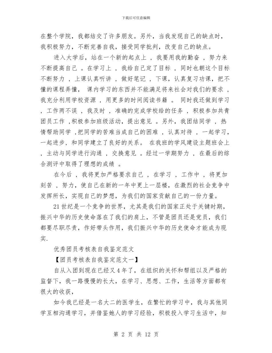 优秀团员自我鉴定范文4篇与优秀团员自我鉴定鉴定汇编_第2页