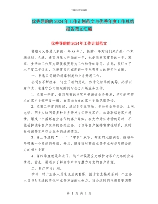 优秀导购的2024年工作计划范文与优秀年度工作总结报告范文汇编