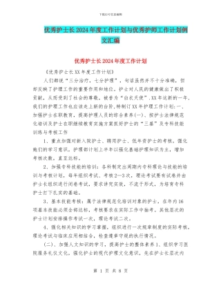 优秀护士长2024年度工作计划与优秀护师工作计划例文汇编