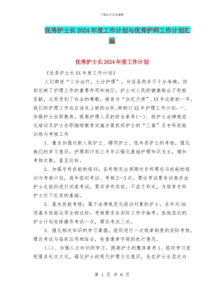 优秀护士长2024年度工作计划与优秀护师工作计划汇编